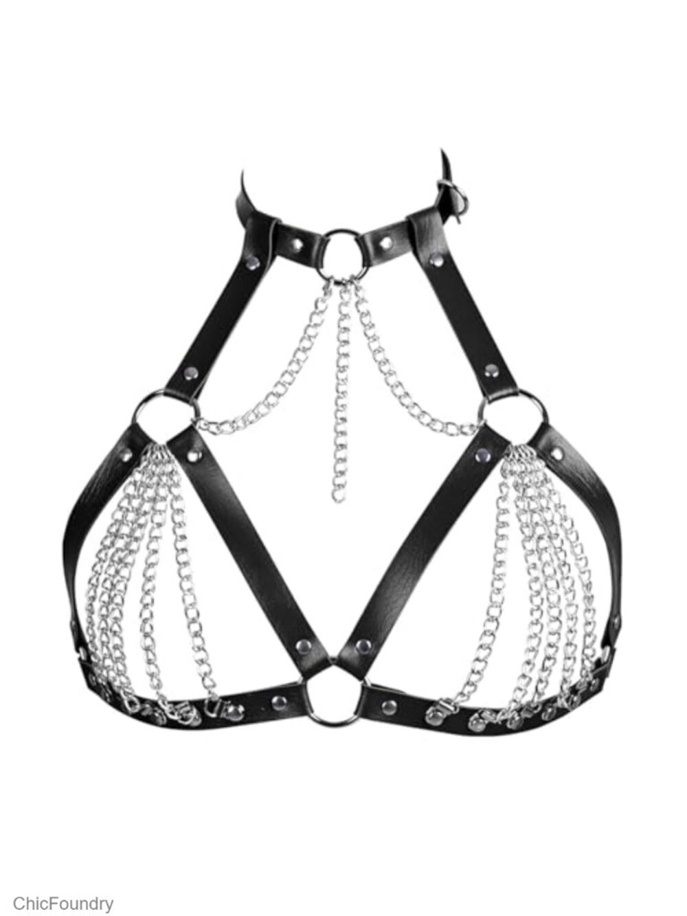 Leather Punk Chest Chain Body Jewelry Adjustable Rave Party
